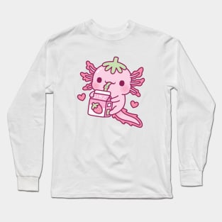 Cute Axolotl Loves Drinking Strawberry Milk Long Sleeve T-Shirt